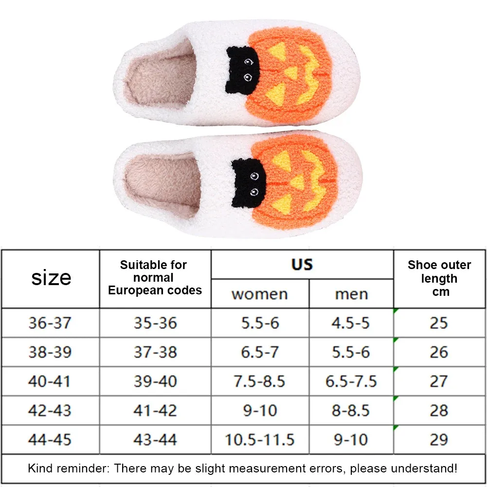 2024 Funny Halloween Pumpkin Cat Cotton Fluffy Slippers – Plush Platform Slides for Couples, Indoor/Outdoor Bedroom Shoes for Women