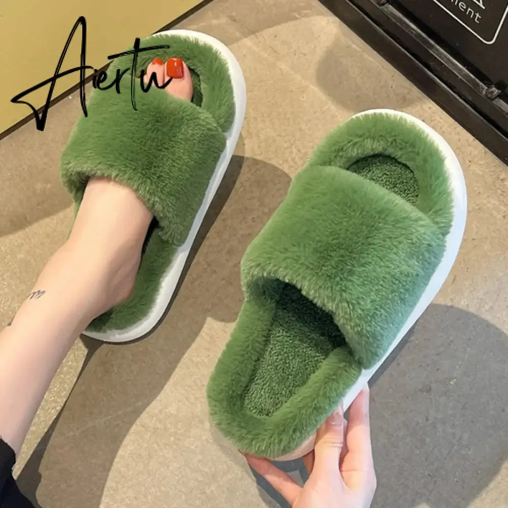 Aiertu Women Winter Home Faux Fur Slipper Warm Thick House Platform Shoes Men Ladies Indoor Bedroom Fluffy Footwear Chaussure Femme