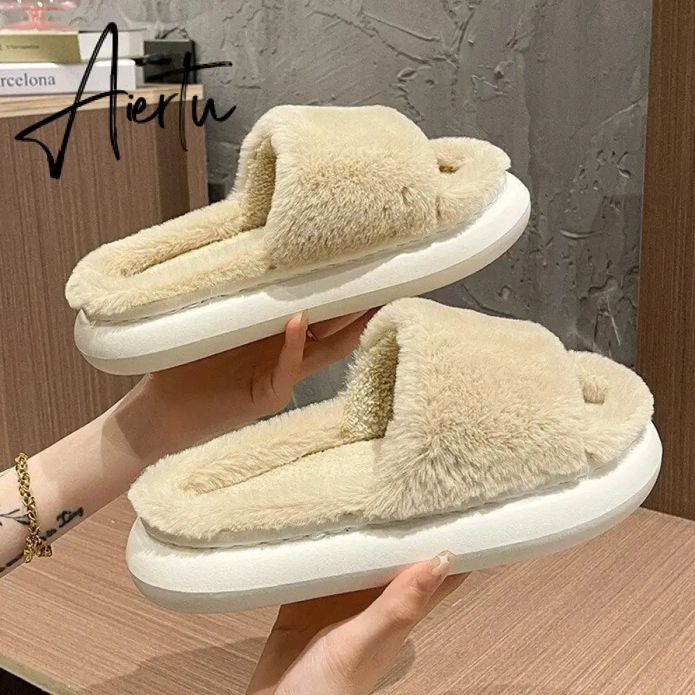 Aiertu Women Winter Home Faux Fur Slipper Warm Thick House Platform Shoes Men Ladies Indoor Bedroom Fluffy Footwear Chaussure Femme