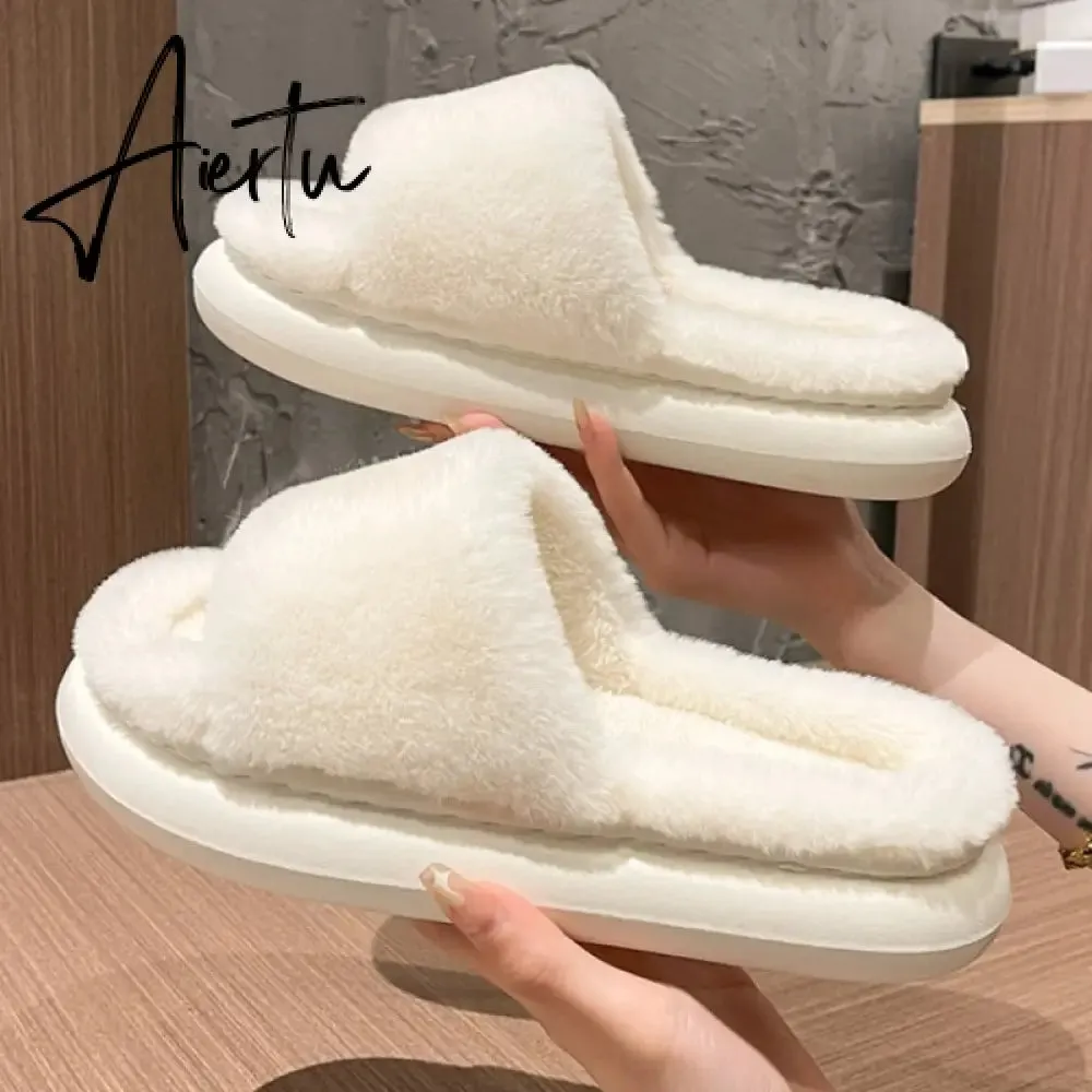 Aiertu Women Winter Home Faux Fur Slipper Warm Thick House Platform Shoes Men Ladies Indoor Bedroom Fluffy Footwear Chaussure Femme