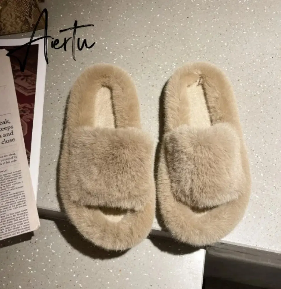 Aiertu Women Winter Home Faux Fur Slipper Warm Thick House Platform Shoes Men Ladies Indoor Bedroom Fluffy Footwear Chaussure Femme