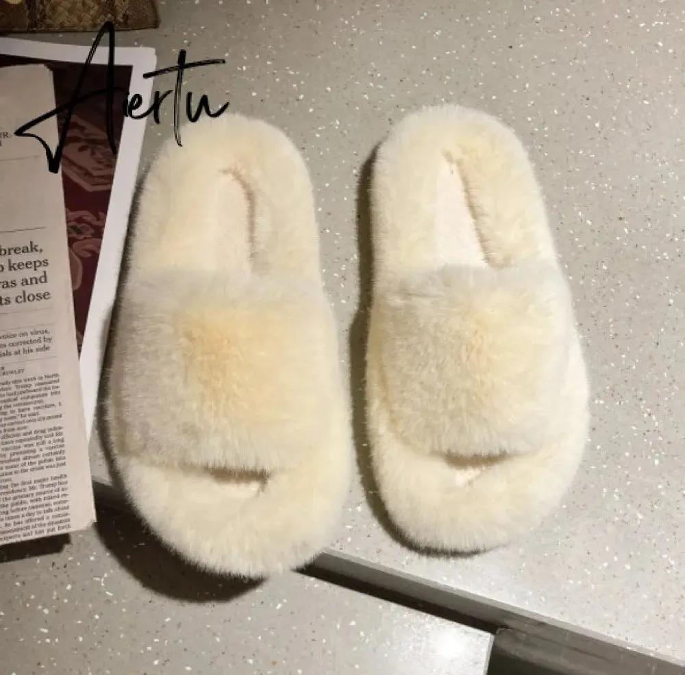 Aiertu Women Winter Home Faux Fur Slipper Warm Thick House Platform Shoes Men Ladies Indoor Bedroom Fluffy Footwear Chaussure Femme