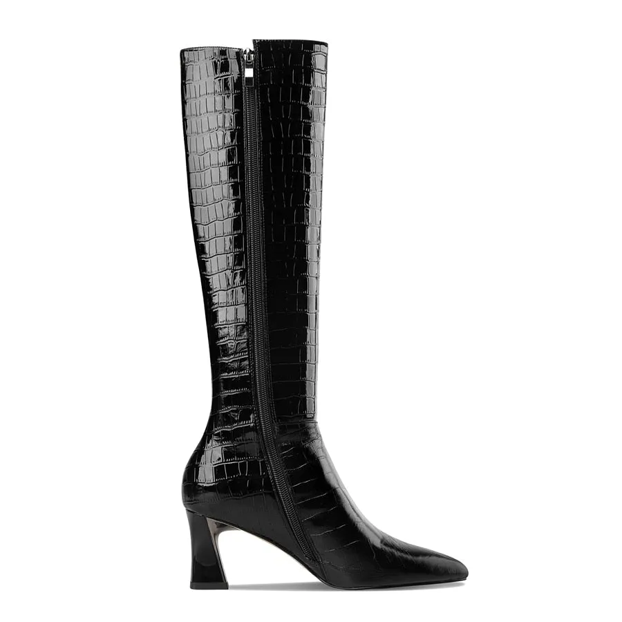 AlliCharm Leather Alligator Textured Knee High Boots