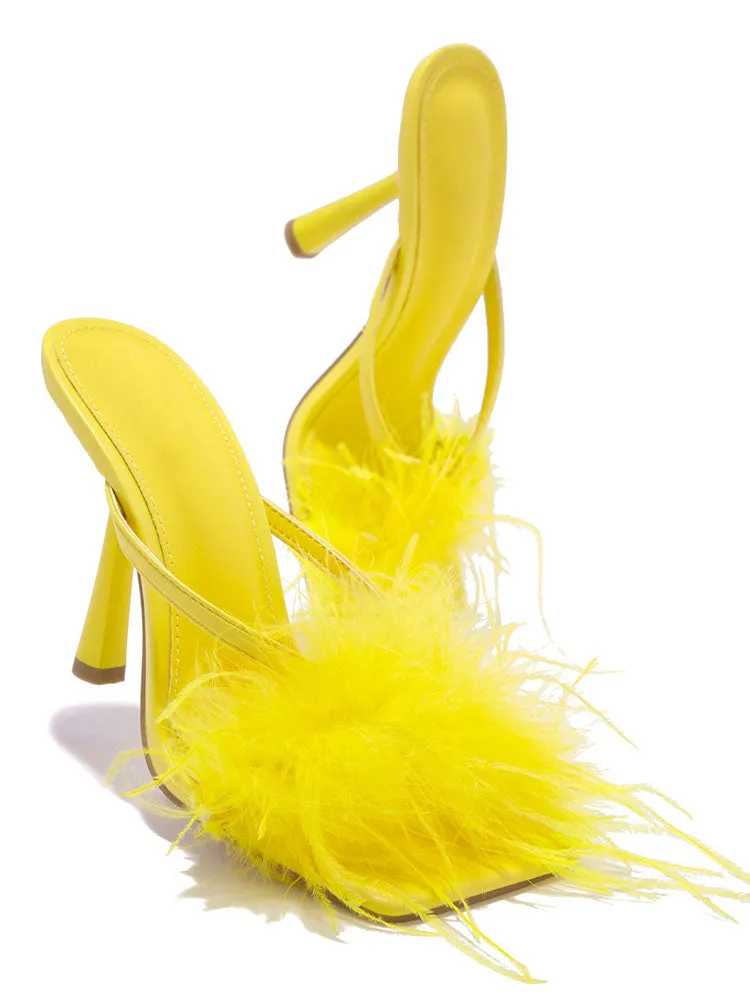 Amozae-Feather Fur High Heel Mules