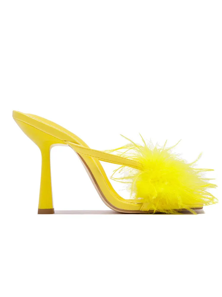 Amozae-Feather Fur High Heel Mules