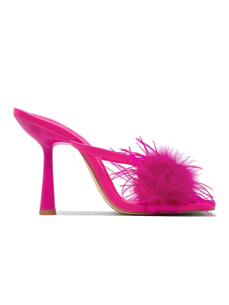 Amozae-Feather Fur High Heel Mules