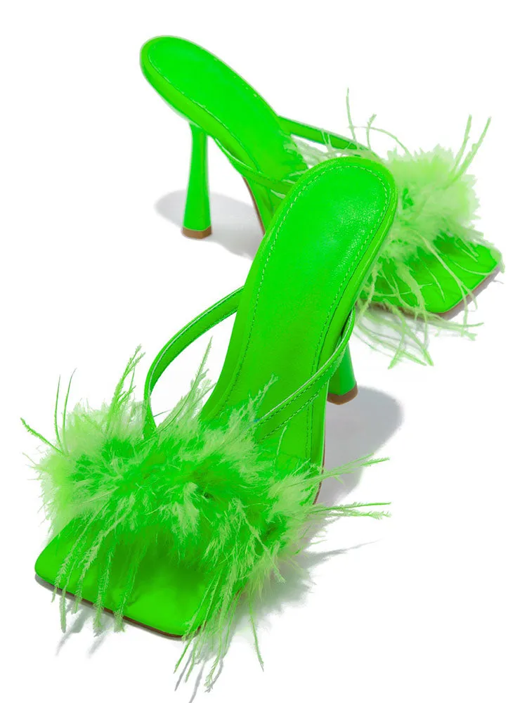 Amozae-Feather Fur High Heel Mules