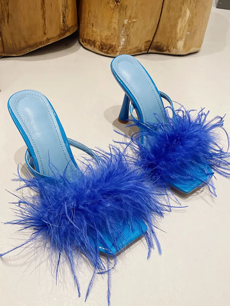 Amozae-Feather Fur High Heel Mules