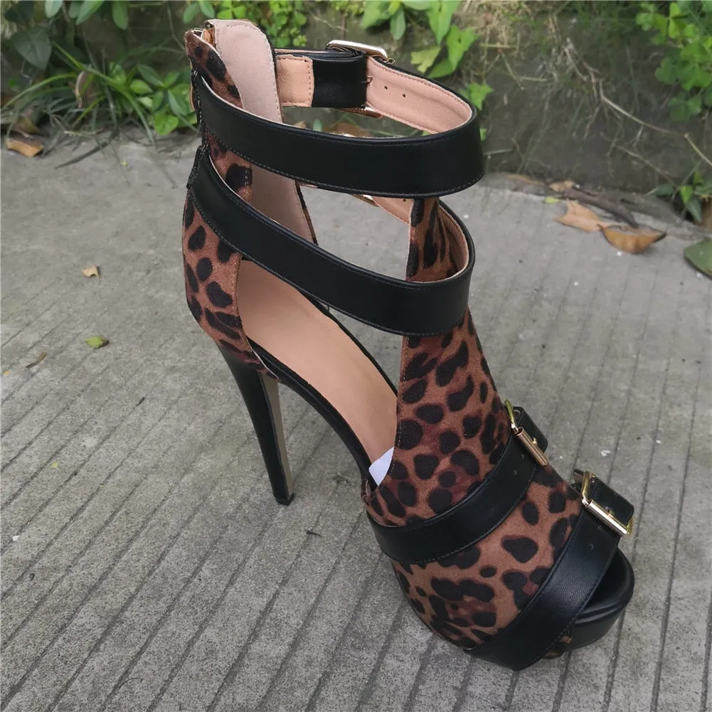 Amozae-Luxury Brand Design Big Size 34-47 leopard Customized Women Shoes Woman   Punk High Heels Shoes Women summer Boots sandals