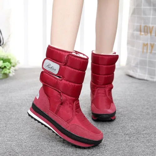 Amozae-Snow boots women shoes 2024 hook & loop mid-calf women winter boots round toe solid warm plush shoes woman zapatos de mujer