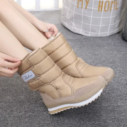 Amozae-Snow boots women shoes 2024 hook & loop mid-calf women winter boots round toe solid warm plush shoes woman zapatos de mujer