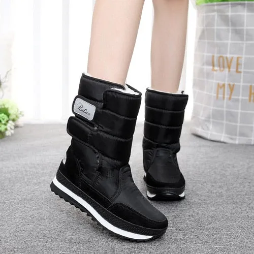 Amozae-Snow boots women shoes 2024 hook & loop mid-calf women winter boots round toe solid warm plush shoes woman zapatos de mujer