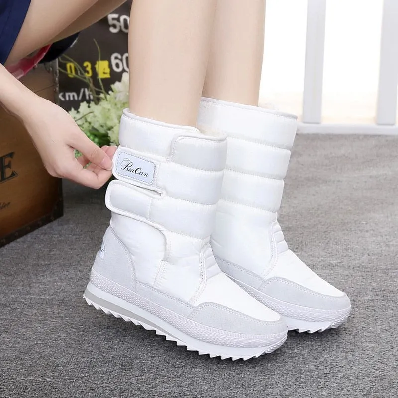 Amozae-Snow boots women shoes 2024 hook & loop mid-calf women winter boots round toe solid warm plush shoes woman zapatos de mujer