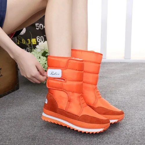 Amozae-Snow boots women shoes 2024 hook & loop mid-calf women winter boots round toe solid warm plush shoes woman zapatos de mujer