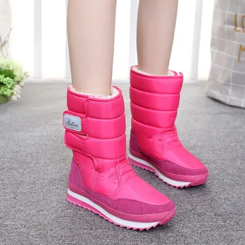 Amozae-Snow boots women shoes 2024 hook & loop mid-calf women winter boots round toe solid warm plush shoes woman zapatos de mujer