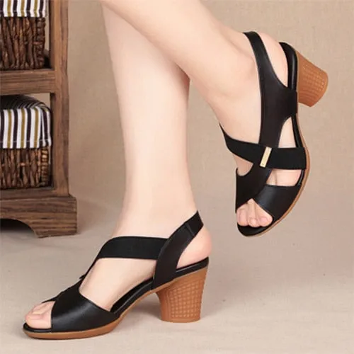 Amozae-Women Ankle Strap Sandals Peep Toe High Heels 2024 Rome Summer Women's Thick Heel Comfortable Shoes Ladies Fashion PU Footwear-0505