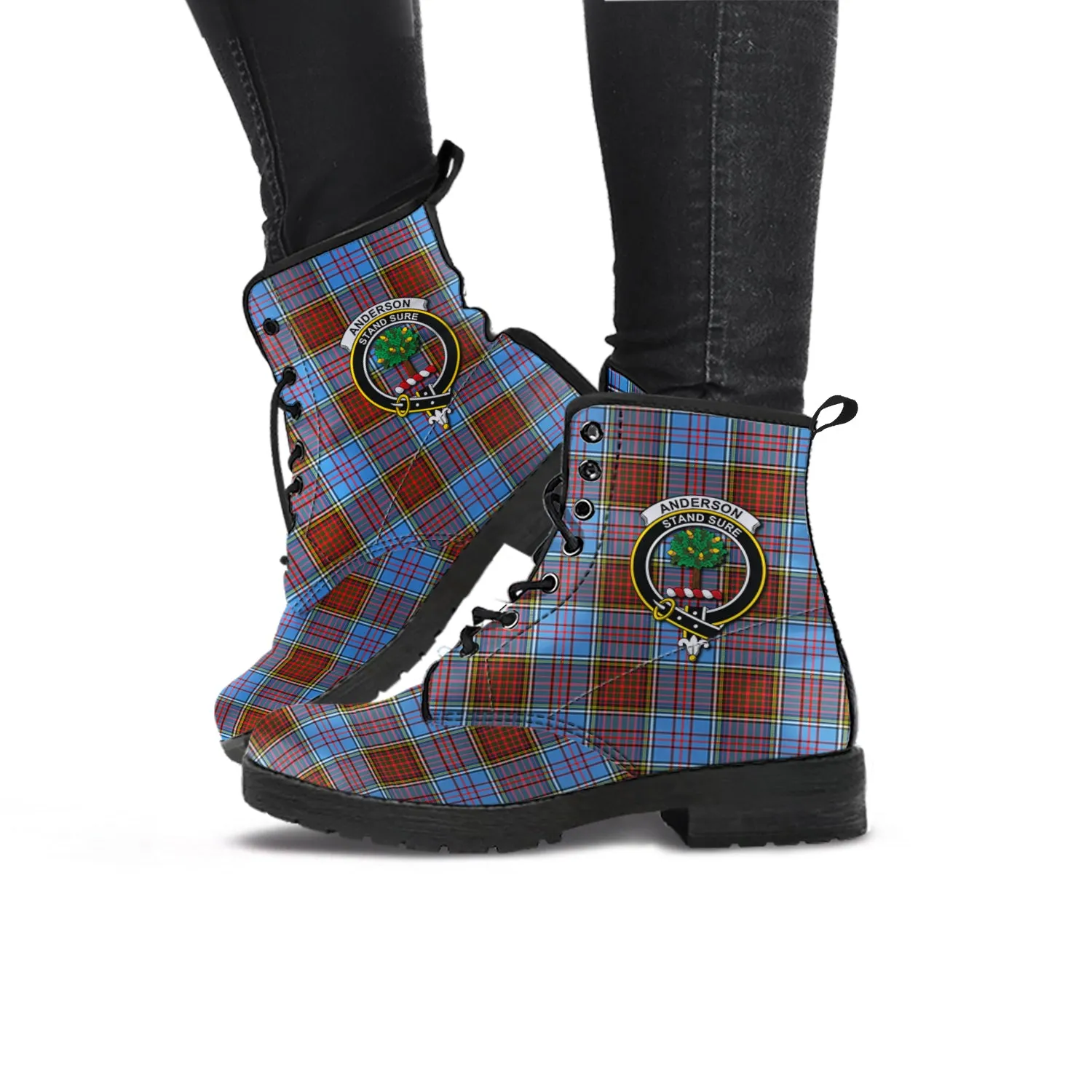 Anderson Modern Tartan Leather Boots with Family Crest