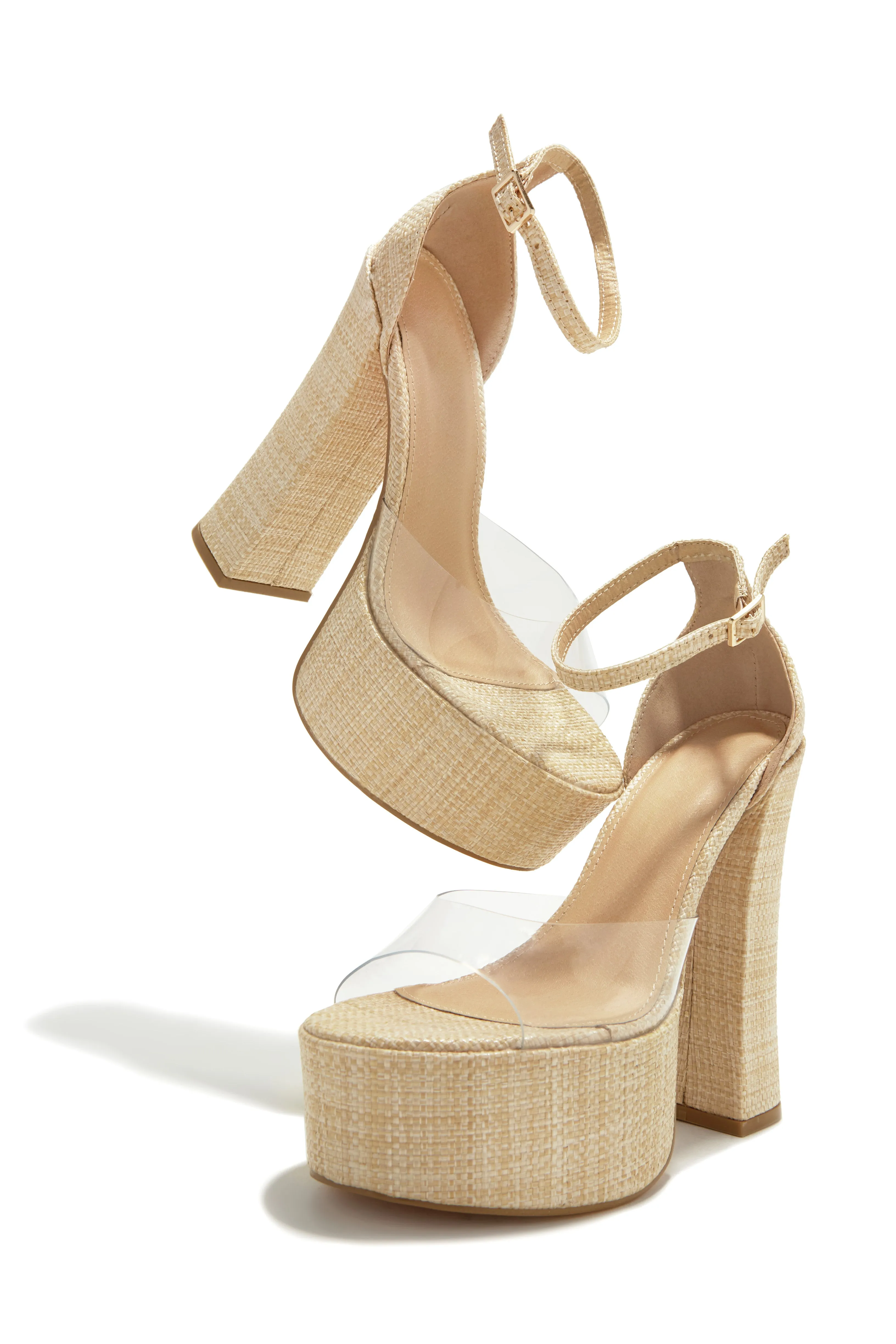 Baecation Platform Block High Heels - Clear