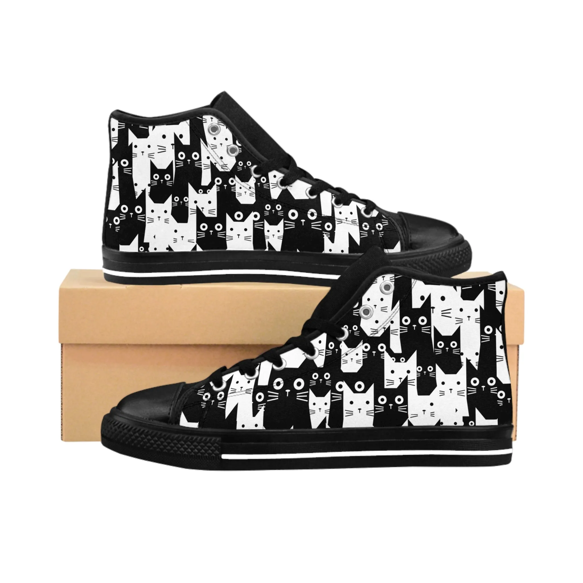 Black and White Cats Men's Classic Sneakers