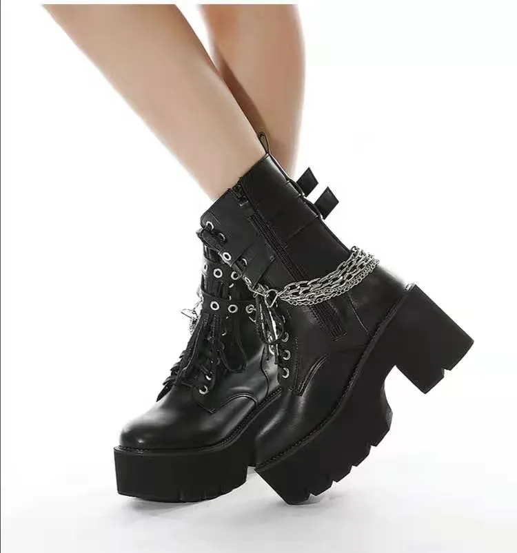 Black Boots with Chains and Buckles