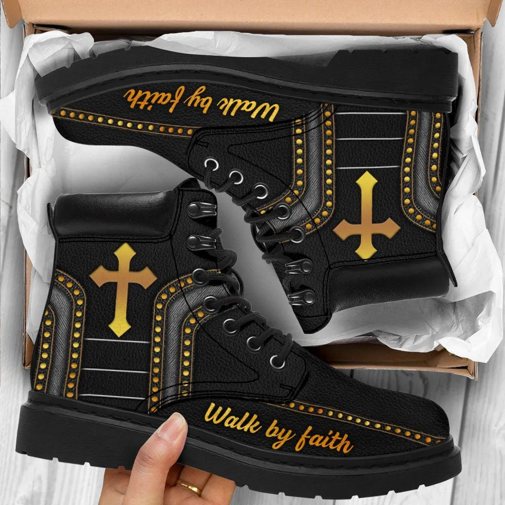 Black Jesus Walk By Faith Leather Boots 1 - Christian Shoes For Men And Women