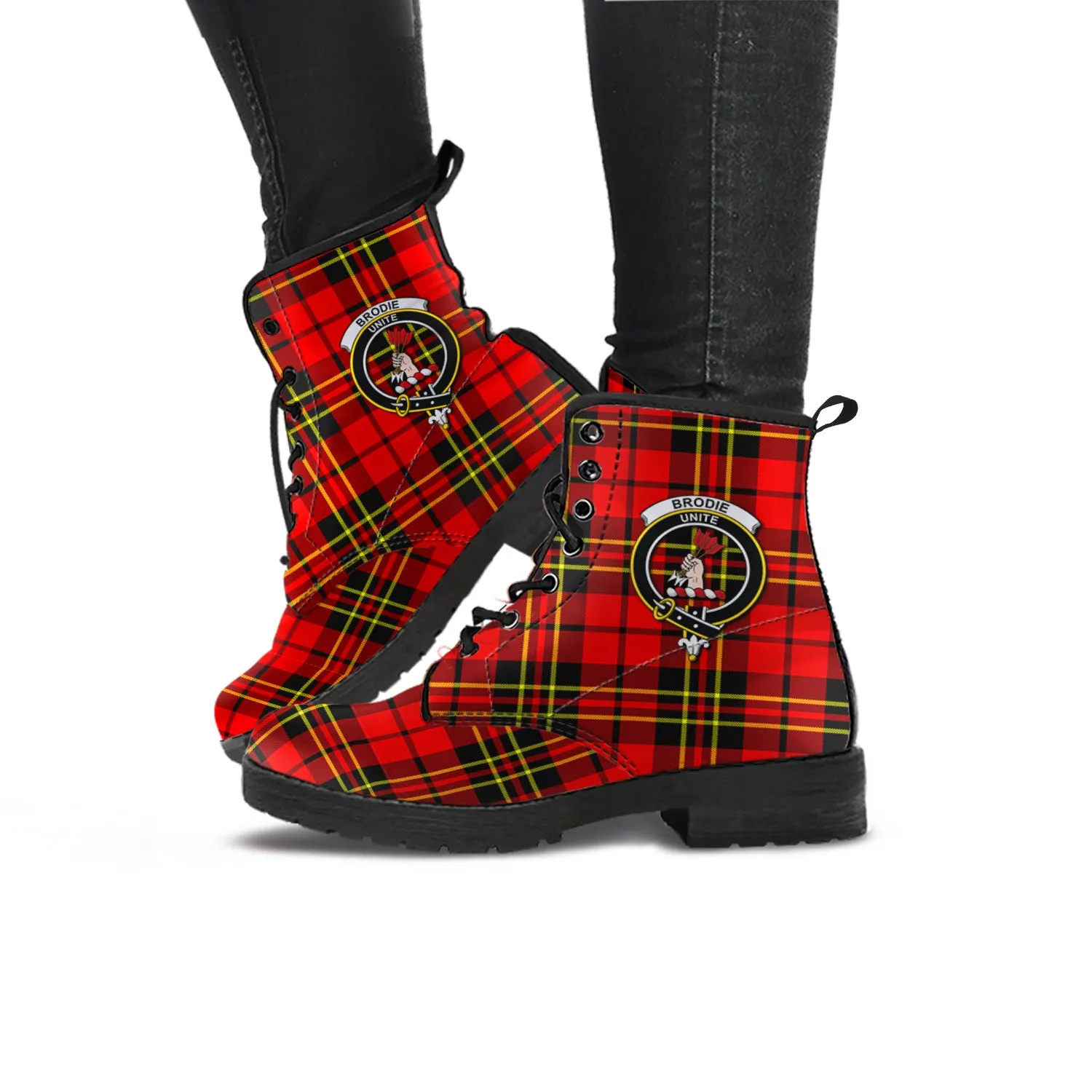 Brodie Modern Tartan Leather Boots with Family Crest