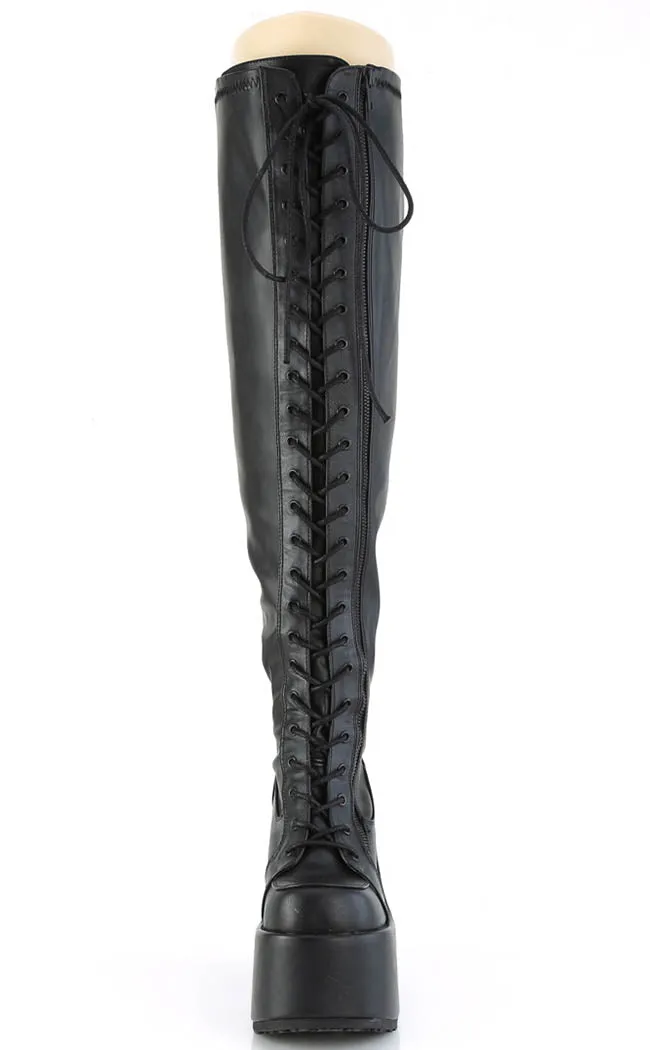 CAMEL-300WC Black Matte Vegan Thigh High Boots | Wide Calf (Au Stock)