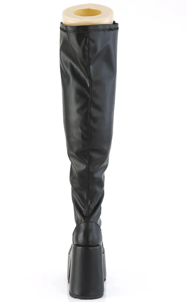 CAMEL-300WC Black Matte Vegan Thigh High Boots | Wide Calf (Au Stock)