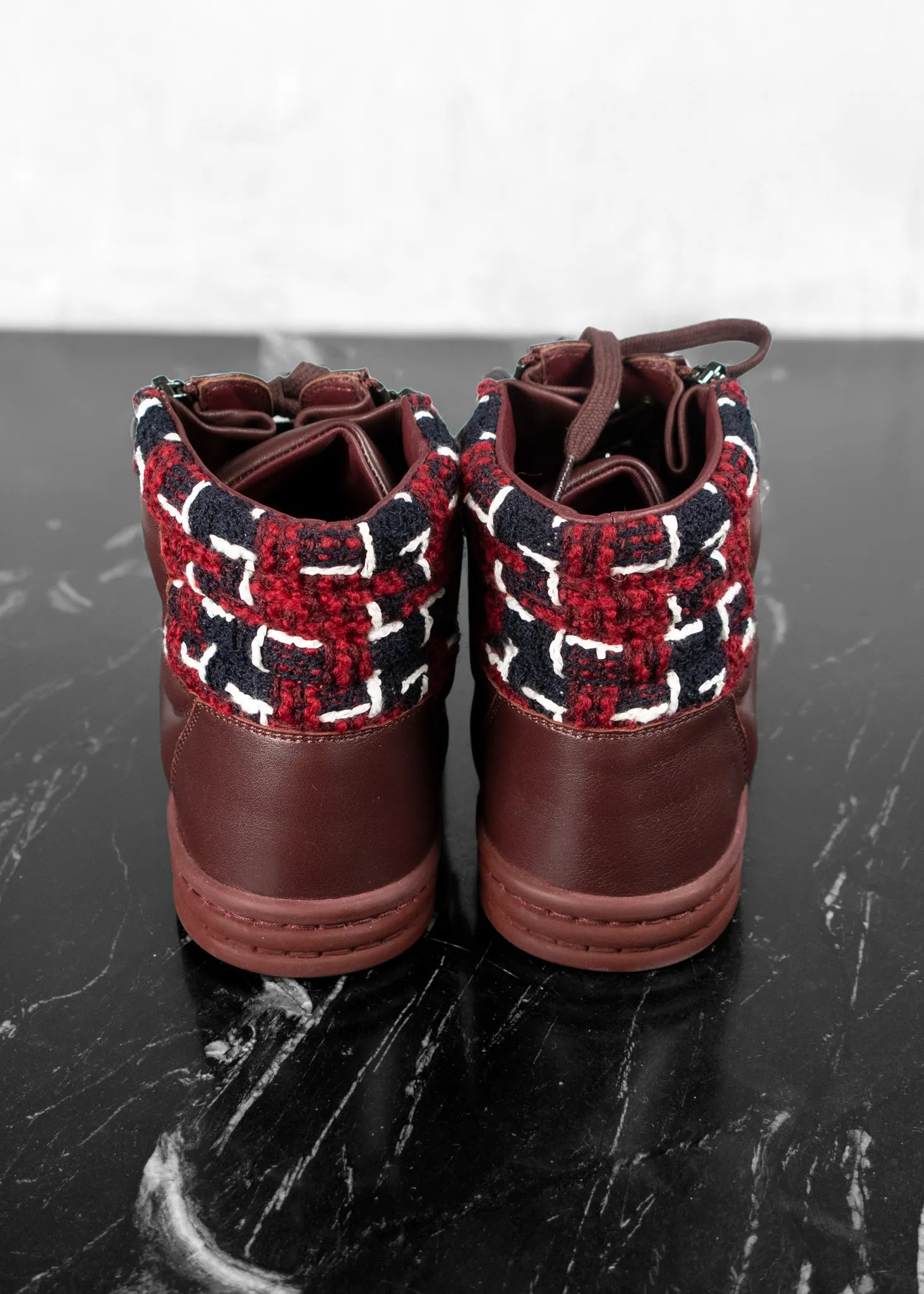 Chanel Burgundy Leather and Tweed CC High Top Sneakers