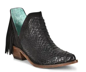 Corral black python fringe pointed toe F1289