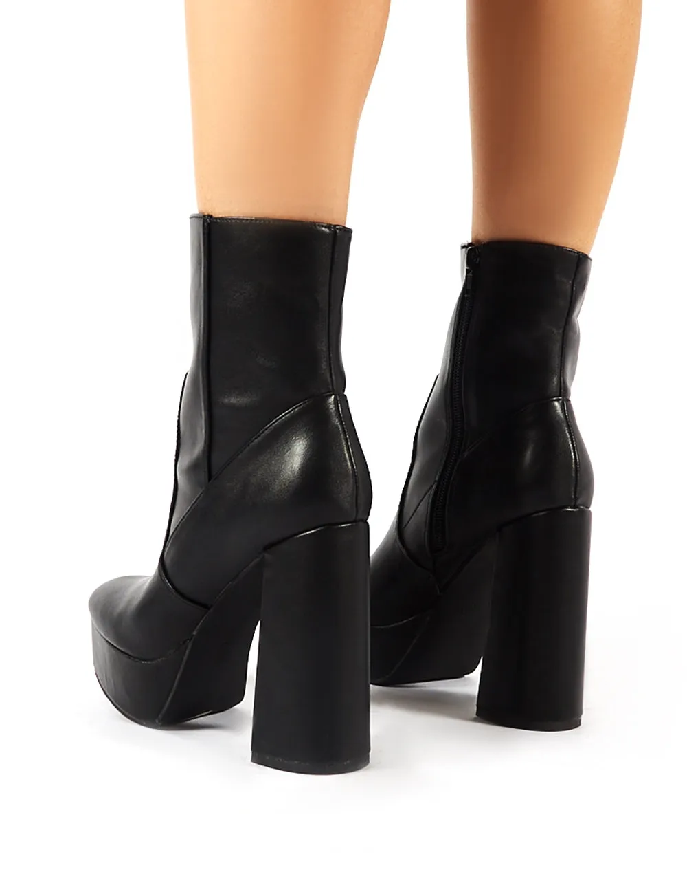 Diversion Black PU Block Heeled Platform Ankle Boots