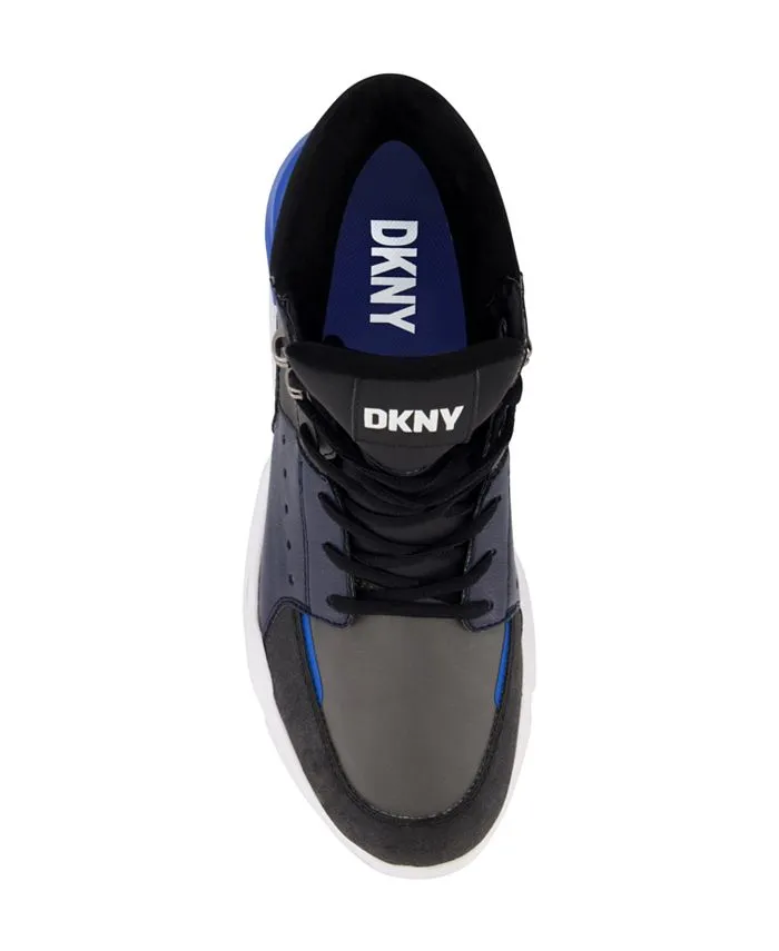 DKNY Men's Two-Tone Light Sole High Top Sneakers, Mixed Media grey