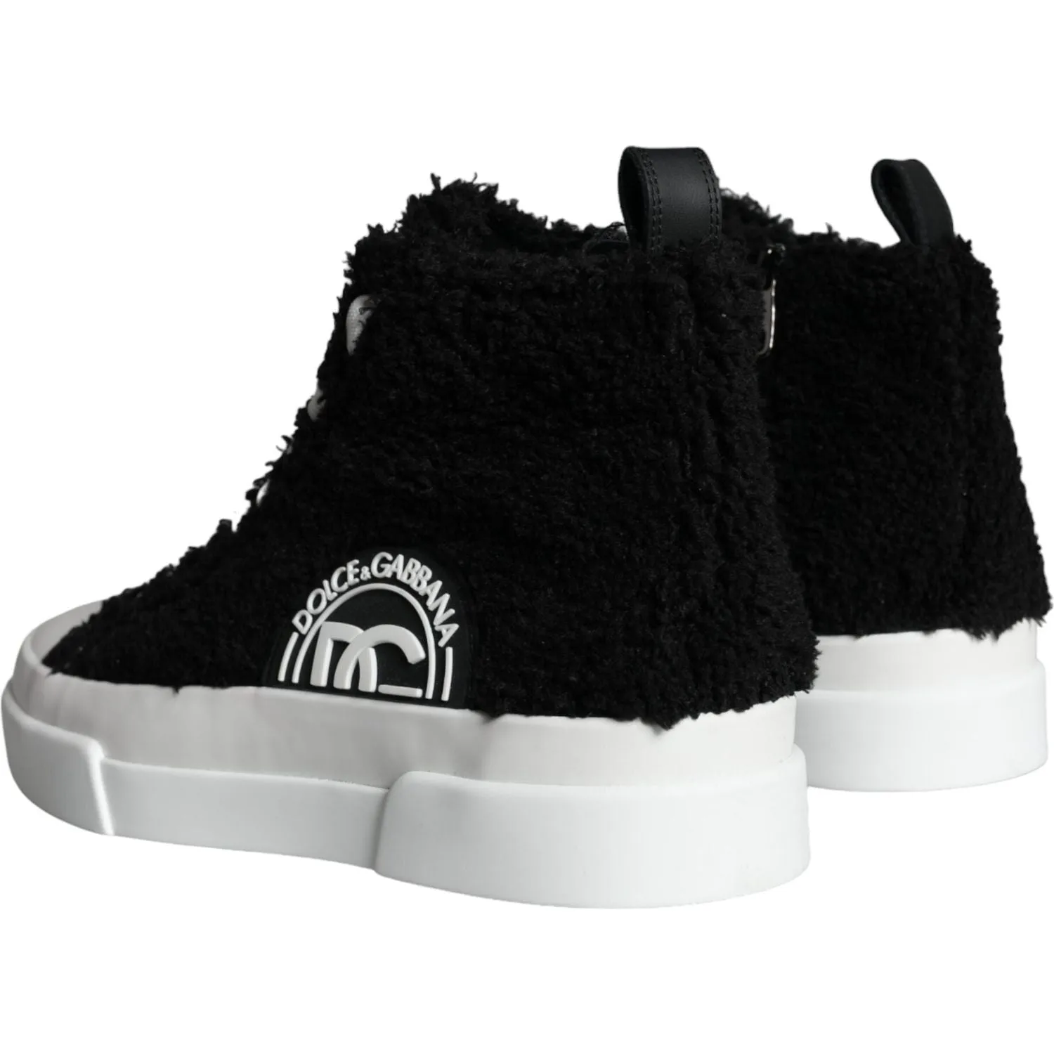 Dolce & Gabbana Black White Fur Logo High Top Sneaker Shoes