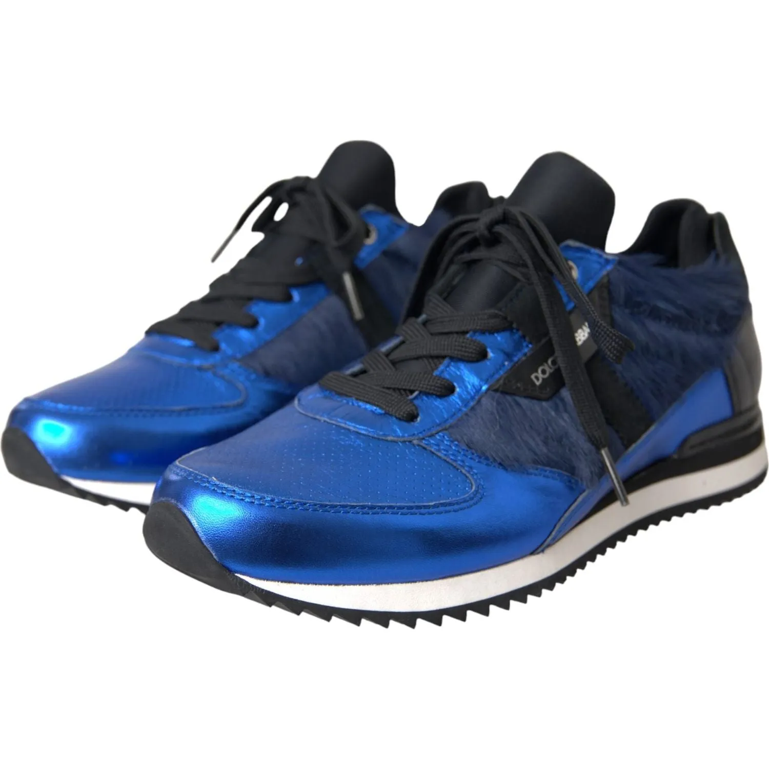 Dolce & Gabbana Blue Black Calf Hair Leather Sneakers Shoes