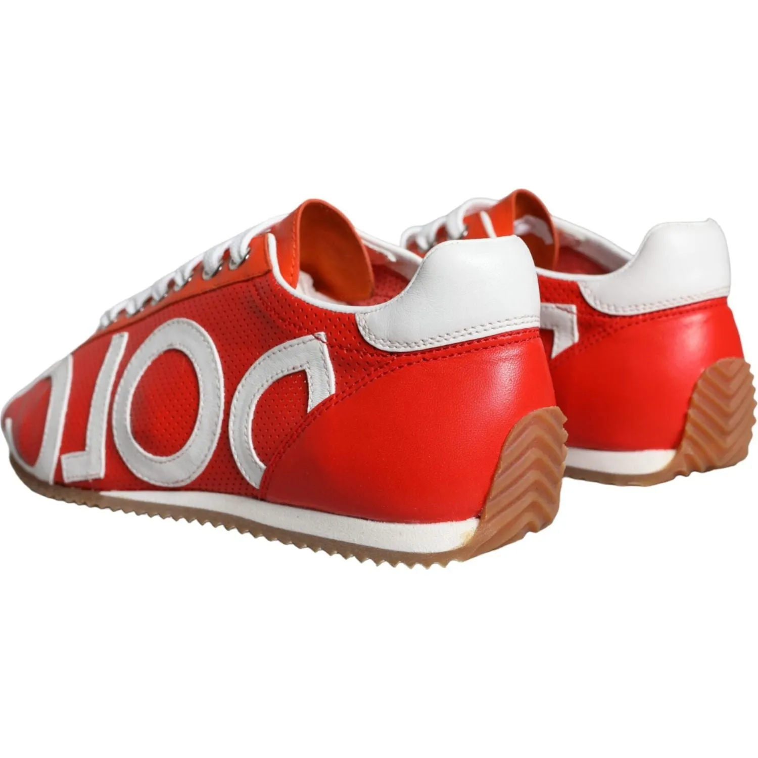 Dolce & Gabbana Red White Leather Logo Casual Sneakers Shoes