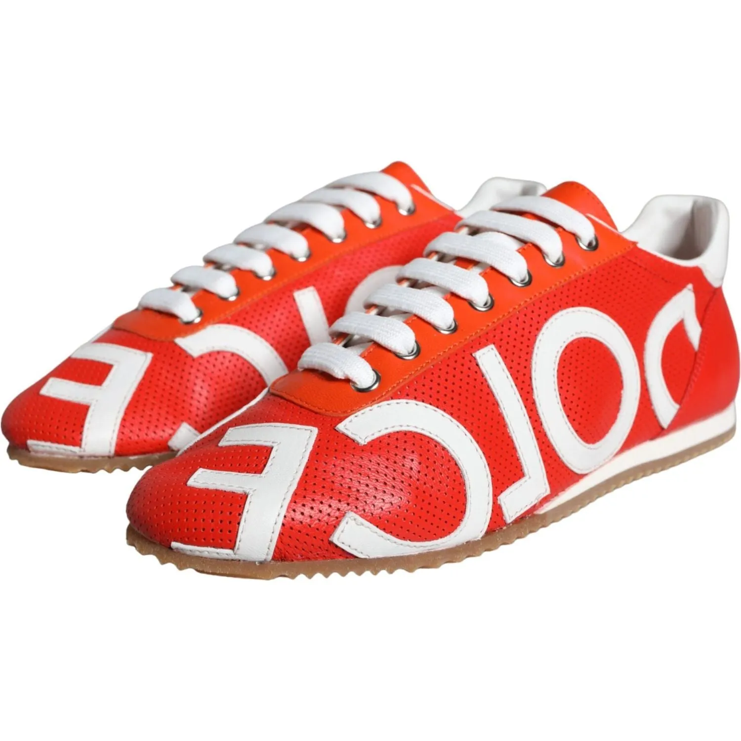 Dolce & Gabbana Red White Leather Logo Casual Sneakers Shoes