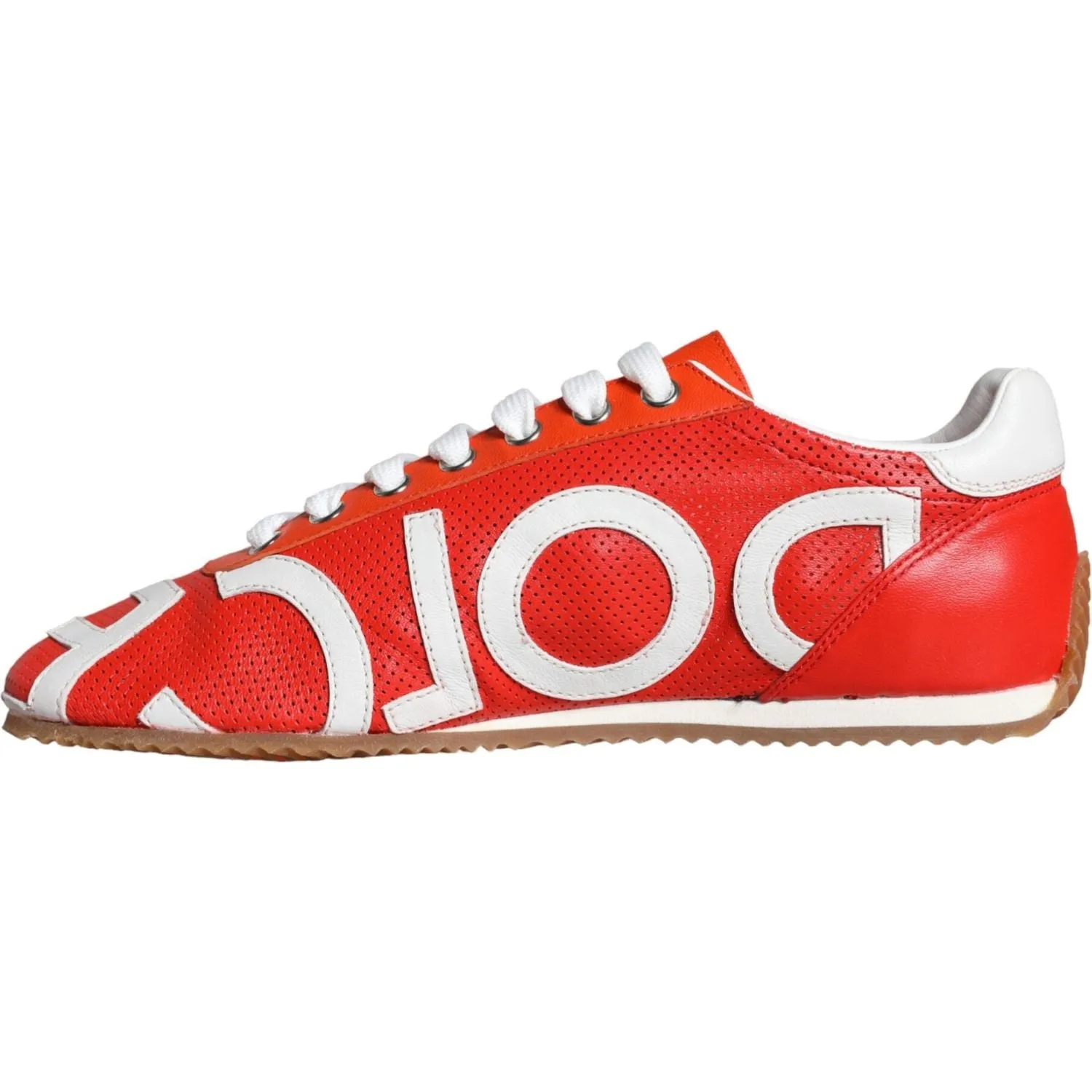 Dolce & Gabbana Red White Leather Logo Casual Sneakers Shoes