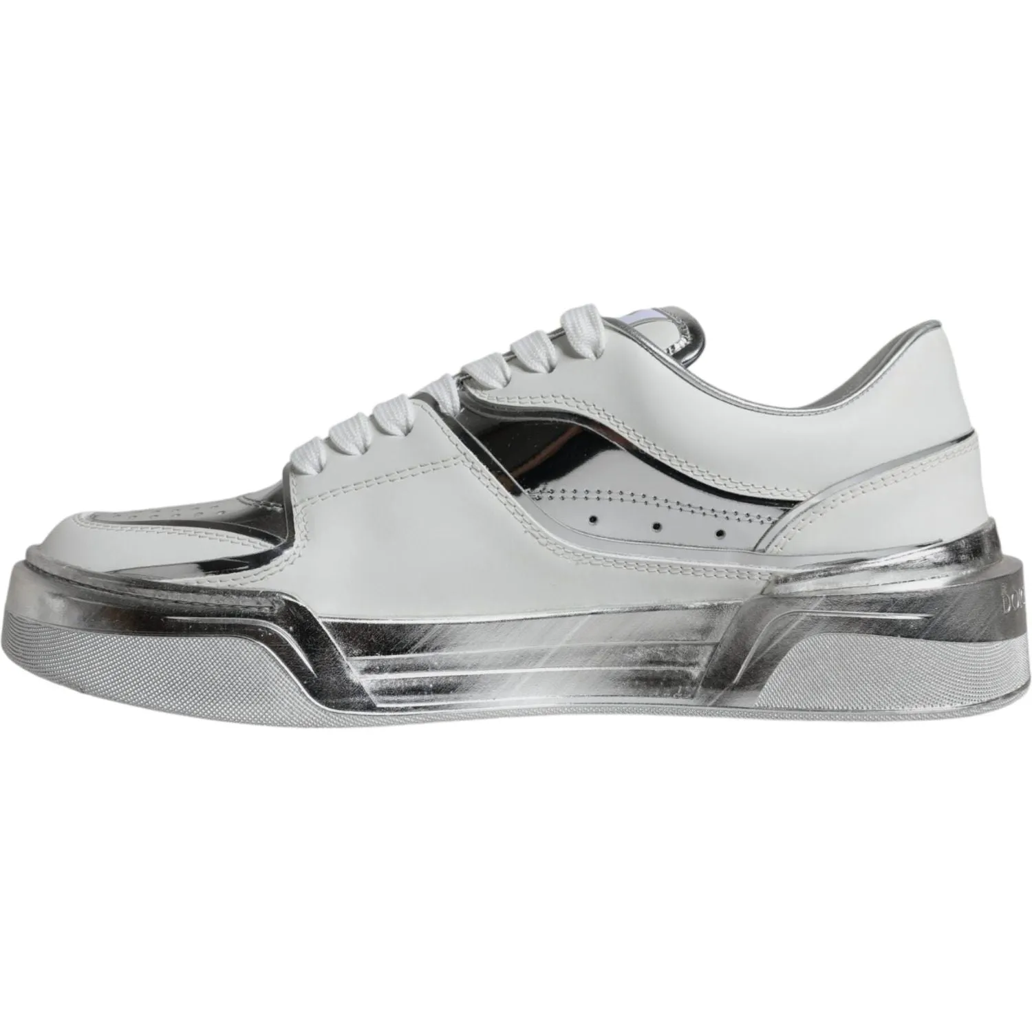 Dolce & Gabbana White Silver Leather Low Top Sneakers Shoes