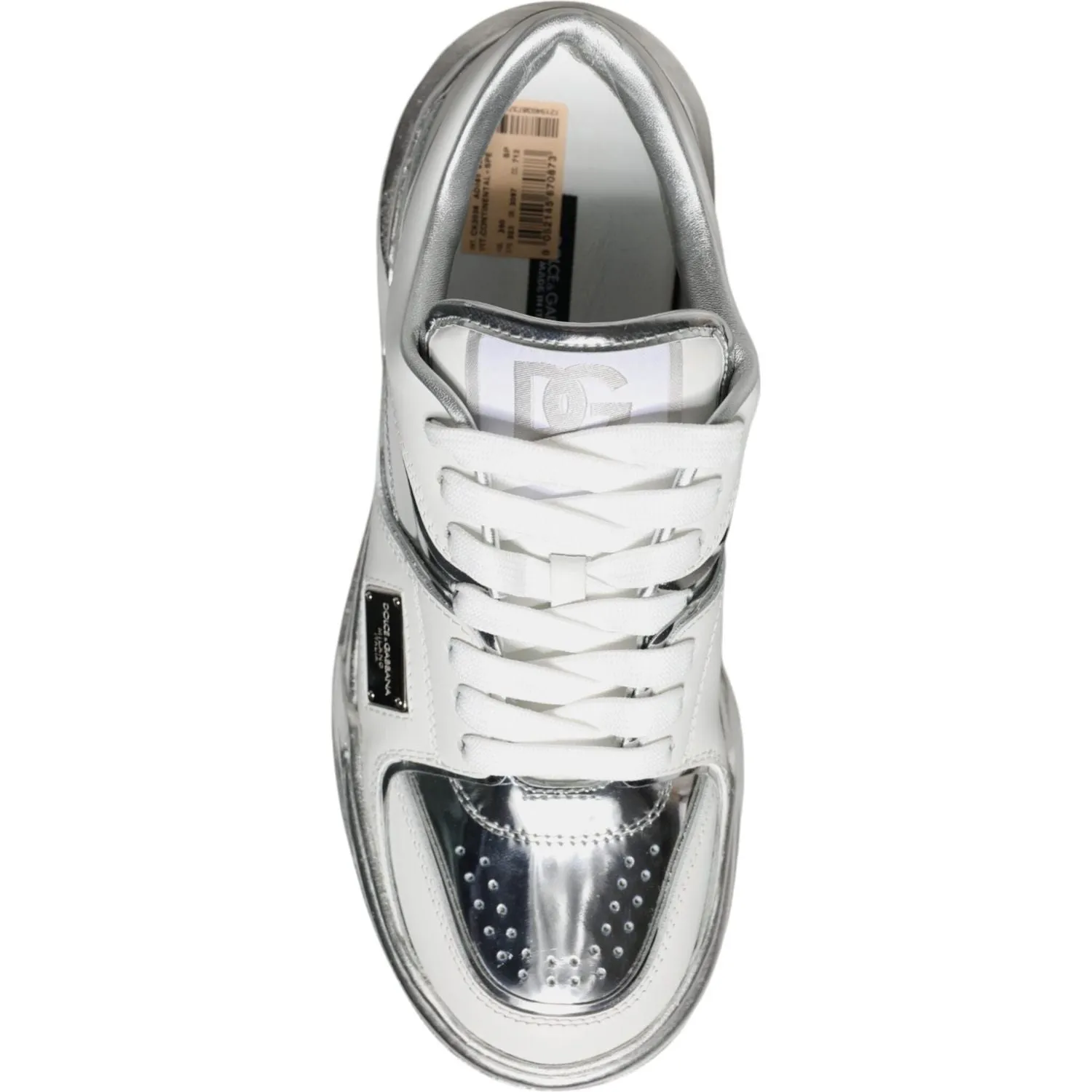 Dolce & Gabbana White Silver Leather Low Top Sneakers Shoes