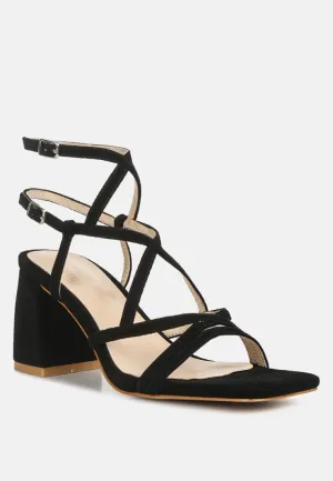 FIORELLA Black Strappy Block Heel Sandals