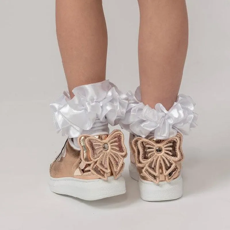 Girls Rose Gold Bow Trainer