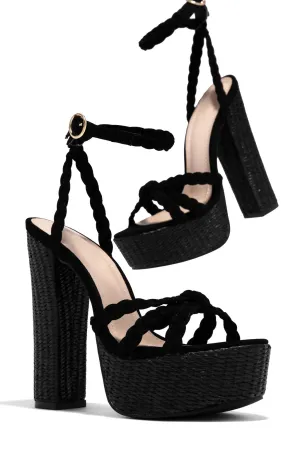 Hilda Platform Block High Heels - Black