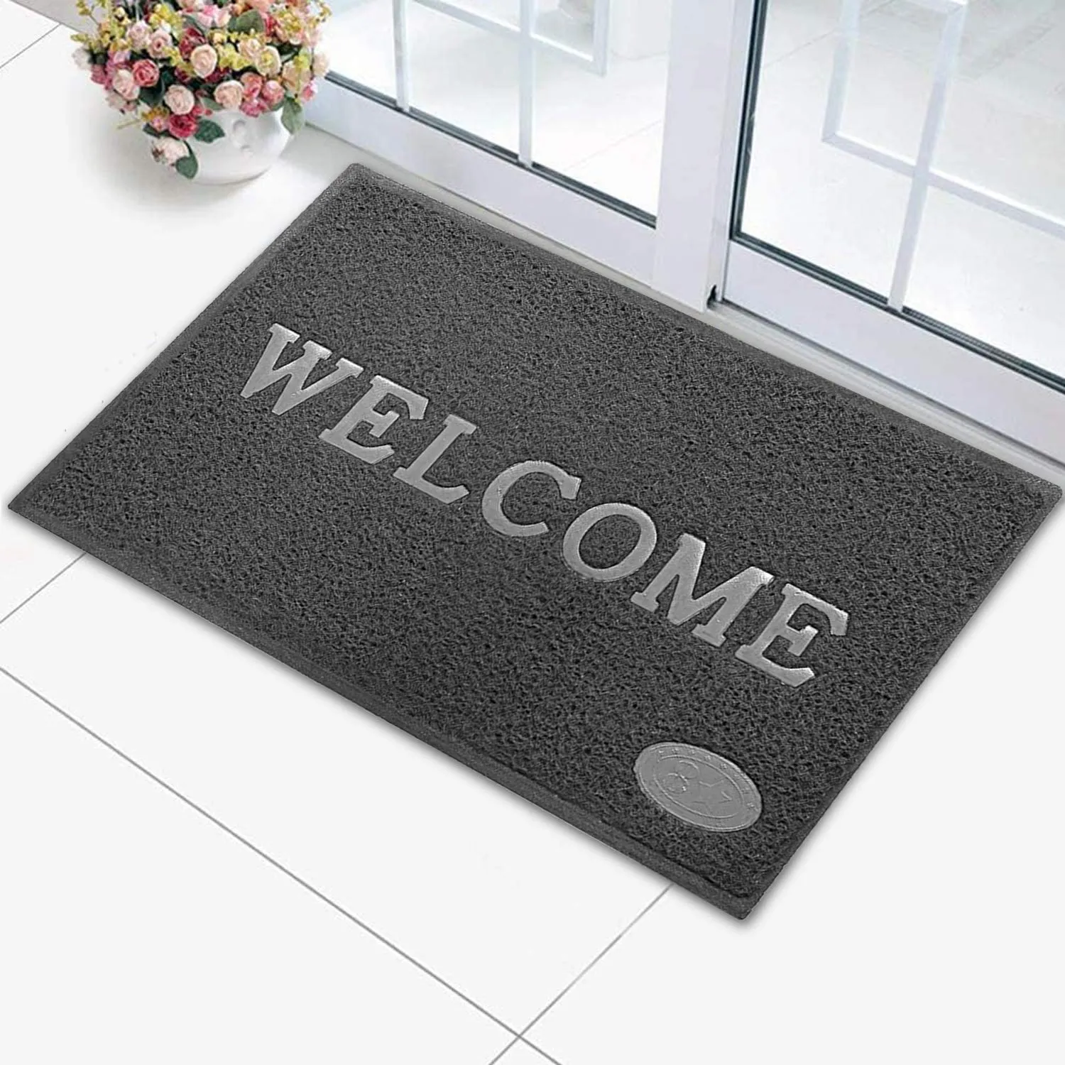 Kuber Industries Rubber Super Absorbent Outdoor Welcome MAT– Non-Slip Net Backing, Heavy Duty, Waterproof, Easy Clean for Entry, Dust Trapper, Eco-Friendly (Grey)-Pack of 2-KUBMART15375