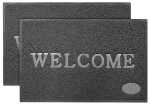 Kuber Industries Rubber Super Absorbent Outdoor Welcome MAT– Non-Slip Net Backing, Heavy Duty, Waterproof, Easy Clean for Entry, Dust Trapper, Eco-Friendly (Grey)-Pack of 2-KUBMART15375