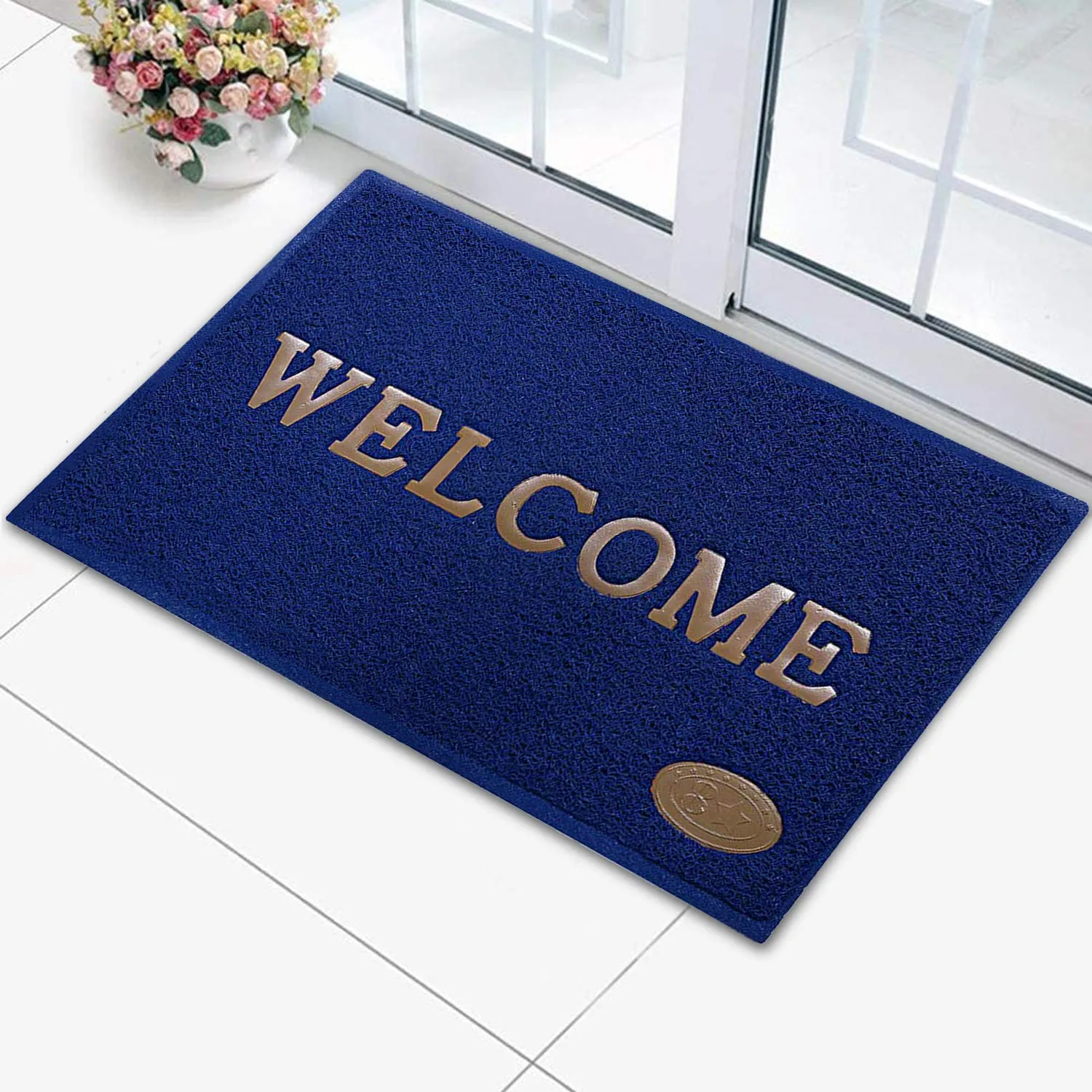 Kuber Industries Rubber Super Absorbent Outdoor Welcome MAT– Non-Slip Net Backing,Heavy Duty,Waterproof,Easy Clean for Entry,Dust Trapper,Eco-Friendly (Blue & Black)-Pack of 2-KUBMART15391,Standard