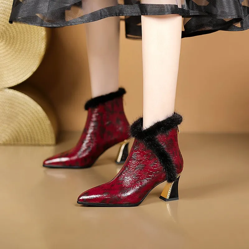 LeatherLux Modish Plush Ankle Boots