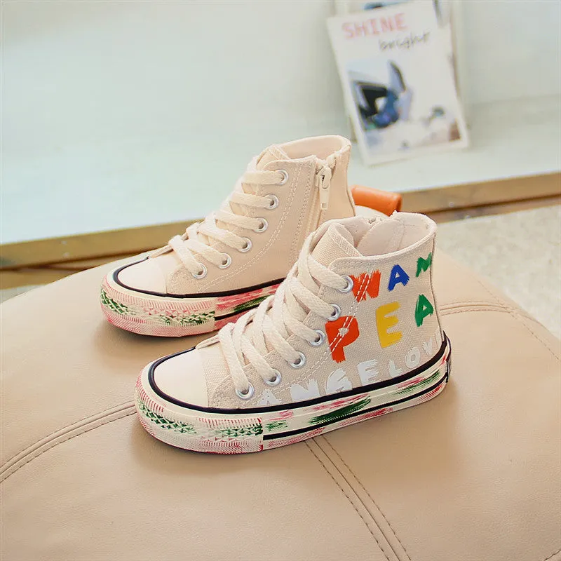 Little White Shoes Boys High-top Sneakers Graffiti Casual Shoes