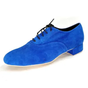 Men's Argentine Tango Shoes Leather Sole 1 inch Heel Lace-up Blue