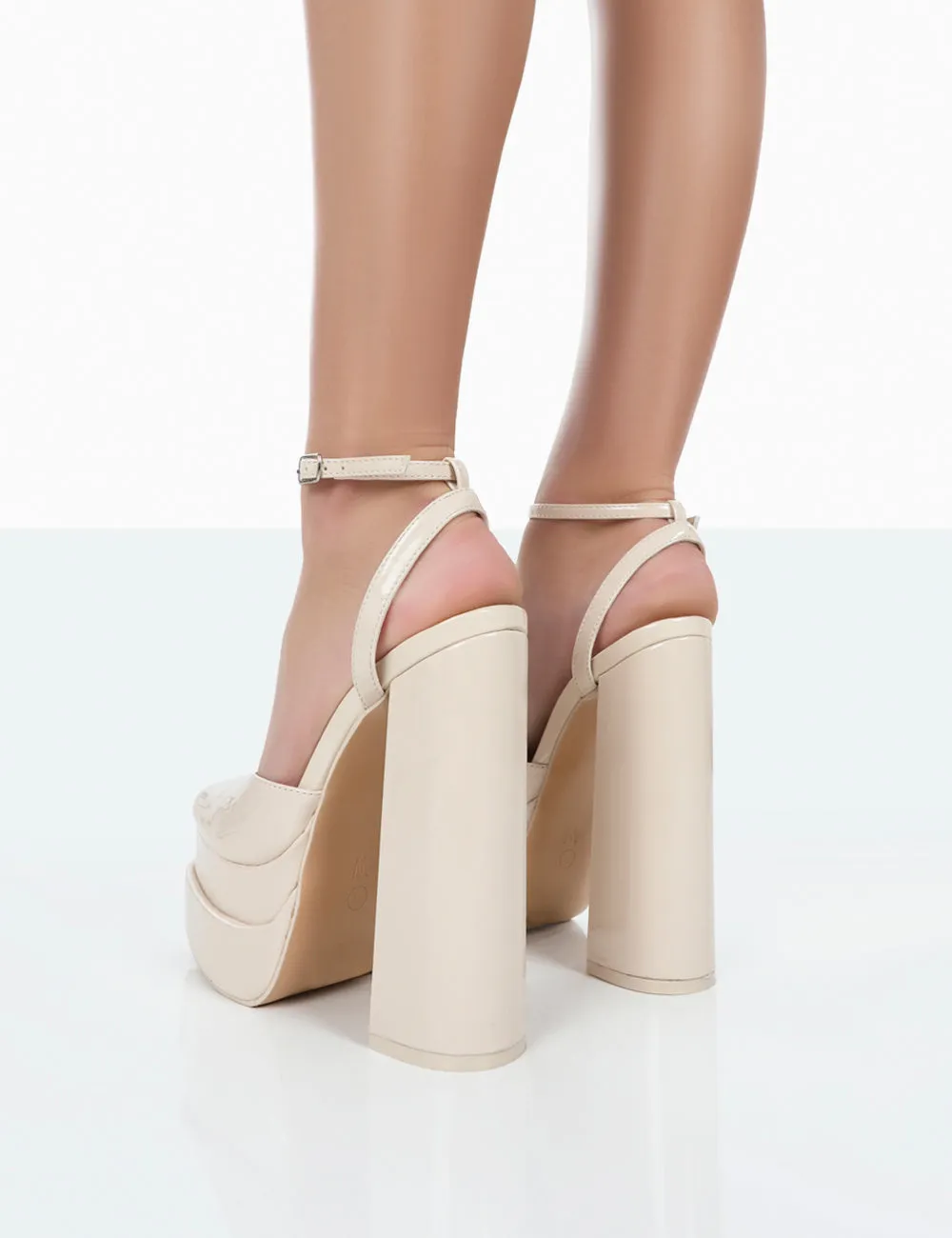 Moonchild Wide Fit Ecru Closed Toe Statement Platform Block Heels