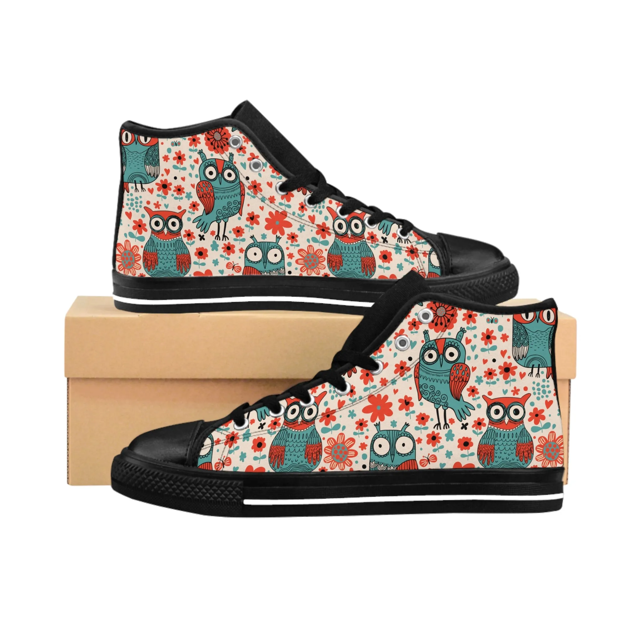 Red Owl and Flowers Men's Classic Sneakers